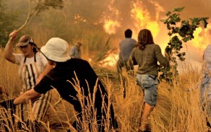 Populares fazem frente às labaredas em defesa das suas habitações
