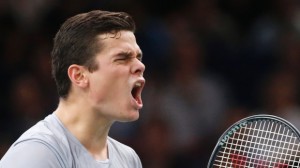 Milos Raonic do Canadá celebra uma vitória. Foto de arquivo. (AP Photo / Michel Euler)