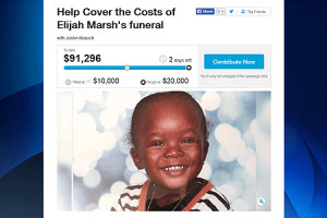 Imagem de ecrã da campanha online em Tilt.com, para angariar dinheiro para o funeral da criança de três anos de idade, Elijah Marsh. FONTE: Tilt.com