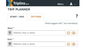 Uma captura de ecrã da versão móvel do Triplinx, ferramenta online da Metrolinx para planeamento de viagem
