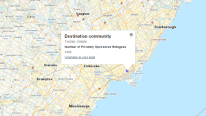O Governo do Canadá divulgou um "mapa de comunidades de destino" para os refugiados sírios com patrocínio privado. (Governo do Canadá)