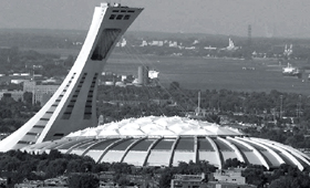 O estádio Olímpico de Montreal, projetado pelo arquiteto Roger Taillibert, foi inaugurado em 1976 e tem capacidade para 66308 pessoas