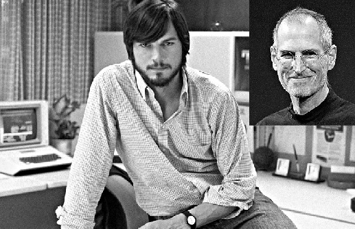Ashton Kutcher foi o escolhido para vestir a pele de Steve Jobs (foto pequena) na adaptação biográfica que pretende revelar a verdade sobre um dos fundadores da Apple