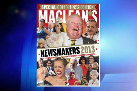 Rob Ford foi nomeado o Newsmaker of the Year, da revista Maclean’s. CityNews