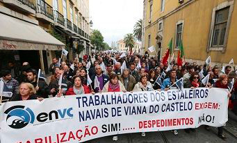 Marcha de protestos dos trabalhadores dos Estaleiros Navais de Viana do Castelo em Lisboa