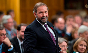O líder do NDP, Thomas Mulcair, durante o período de perguntas na Câmara dos Comuns, em Otava. (The Canadian Press/Sean Kilpatrick)