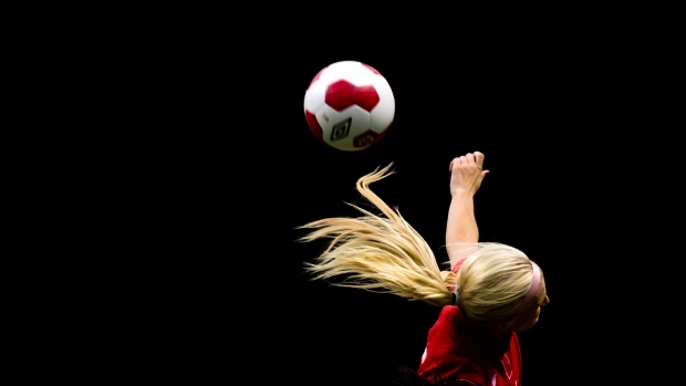 Kaylyn Kyle (Canadá) durante um jogo amigável internacional de futebol (soccer) feminino (The Canadian Press/Darryl Dyck)