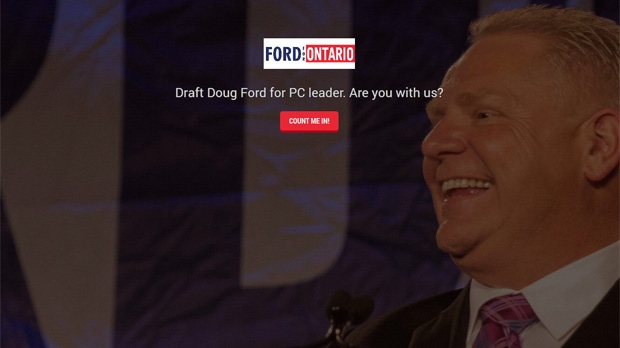 A imagem acima mostra um website a pedir a Doug Ford para concorrer à liderança do partido Conservador do Ontário, que foi lançado na quinta-feira.