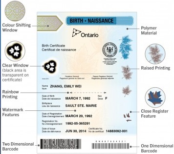 ONTÁRIO INTRODUZ NOVAS CERTIDÕES DE NASCIMENTO FEITAS EM POLÍMERO