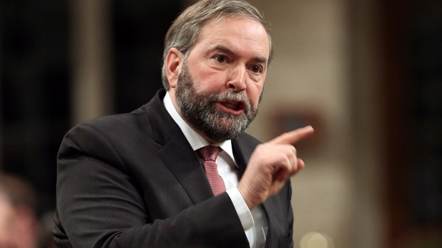 O líder do NDP (e Oposição) Thomas Mulcair, durante o período de perguntas na Câmara dos Comuns, em Otava - 27 de janeiro de 2014. (Fred Chartrand / The Canadian Press)