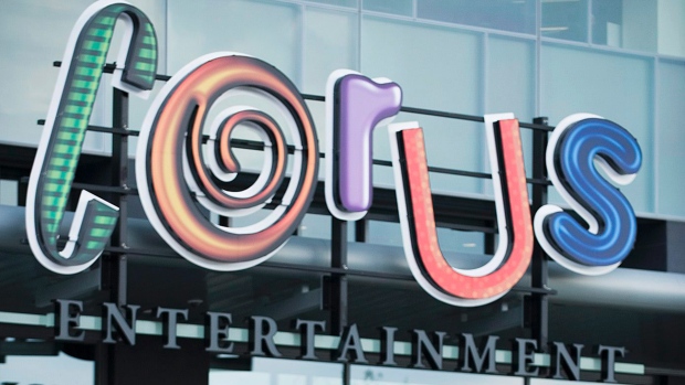 O logótipo da Corus Entertainment é retratado em Toronto, nesta foto de arquivo. (Aaron Vincent Elkaim / The Canadian Press)
