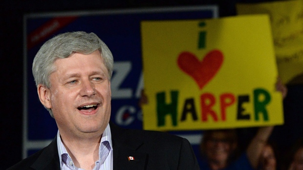 O líder conservador Stephen Harper num comício em Winnipeg - 13 de agosto de 2015. The Canadian Press/Sean Kilpatrick