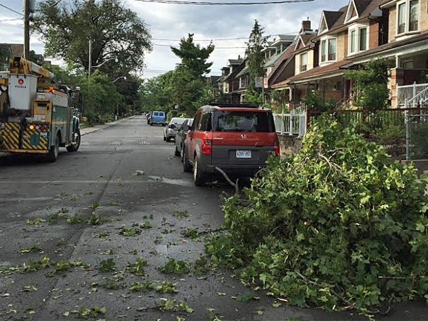 Equipas da Toronto Hydro trabalham na limpeza na Margueretta Street, em Toronto. (Jasmin Seputis / CBC)