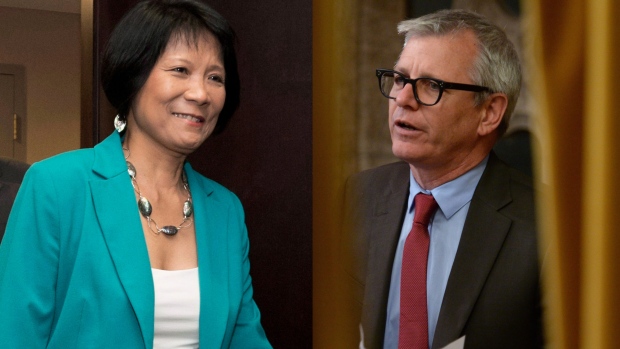 Olivia Chow e Adam Vaughan são retratados nesta imagem composta. (The Canadian Press)