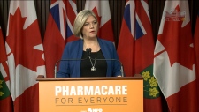 A líder do NDP Andrea Horwath fala aos jornalistas, durante uma conferência de imprensa no dia 24 de abril de 2017