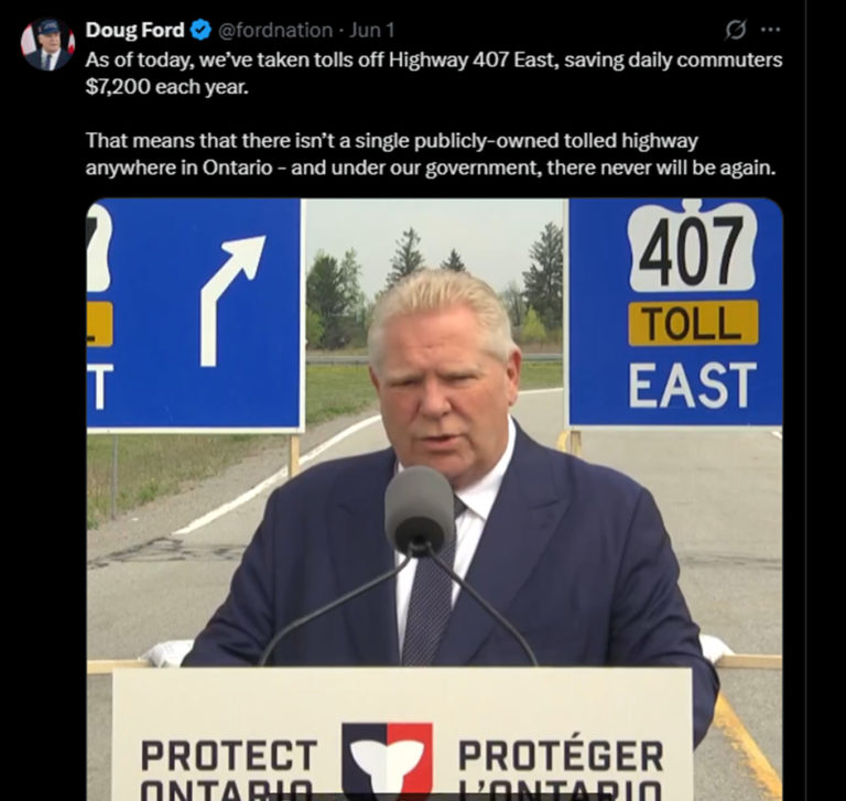 Doug Ford anuncia fim das portagens em parte da autoestrada