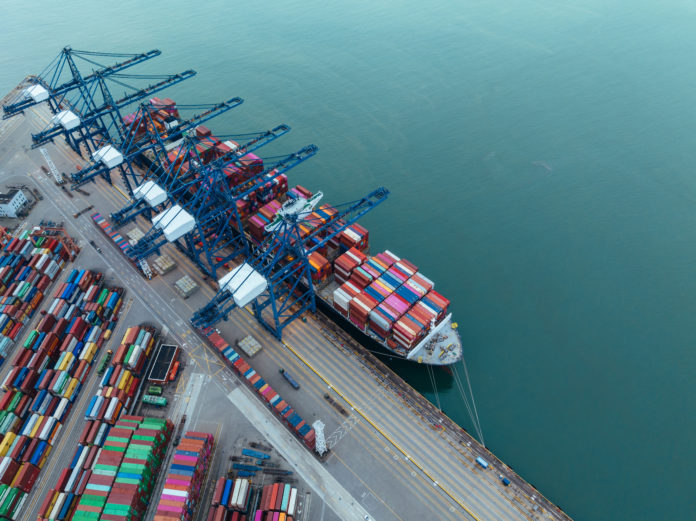 Shenzhen ,China - Circa 2022: Aerial view of Yantian port in Shenzhen city, China
