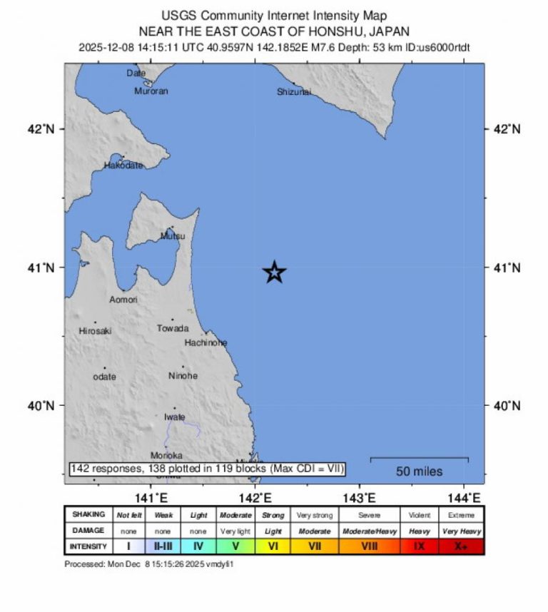 Sismo de magnitude 7,6 causa feridos e tsunami de 40 centímetros no norte do Japão