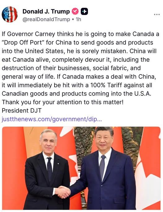 Trump faz novas ameaças ao Canadá devido ao acordo com a China