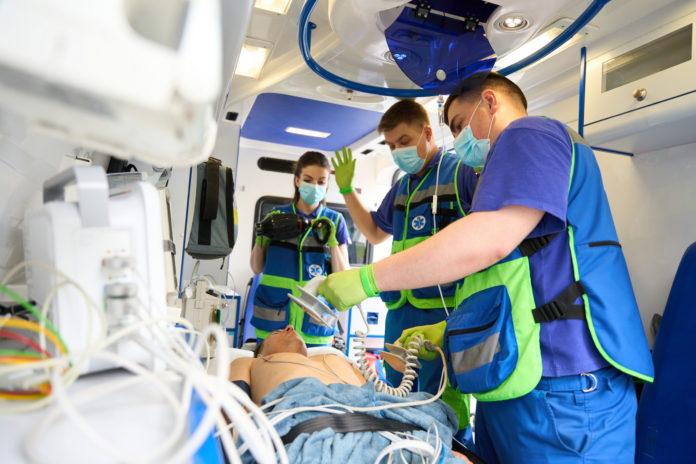 Ambulance crew resuscitates a patient in an ambulance