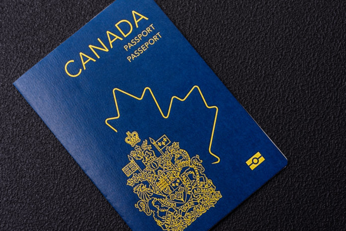 Physical paper international passport of a Canadian citizen